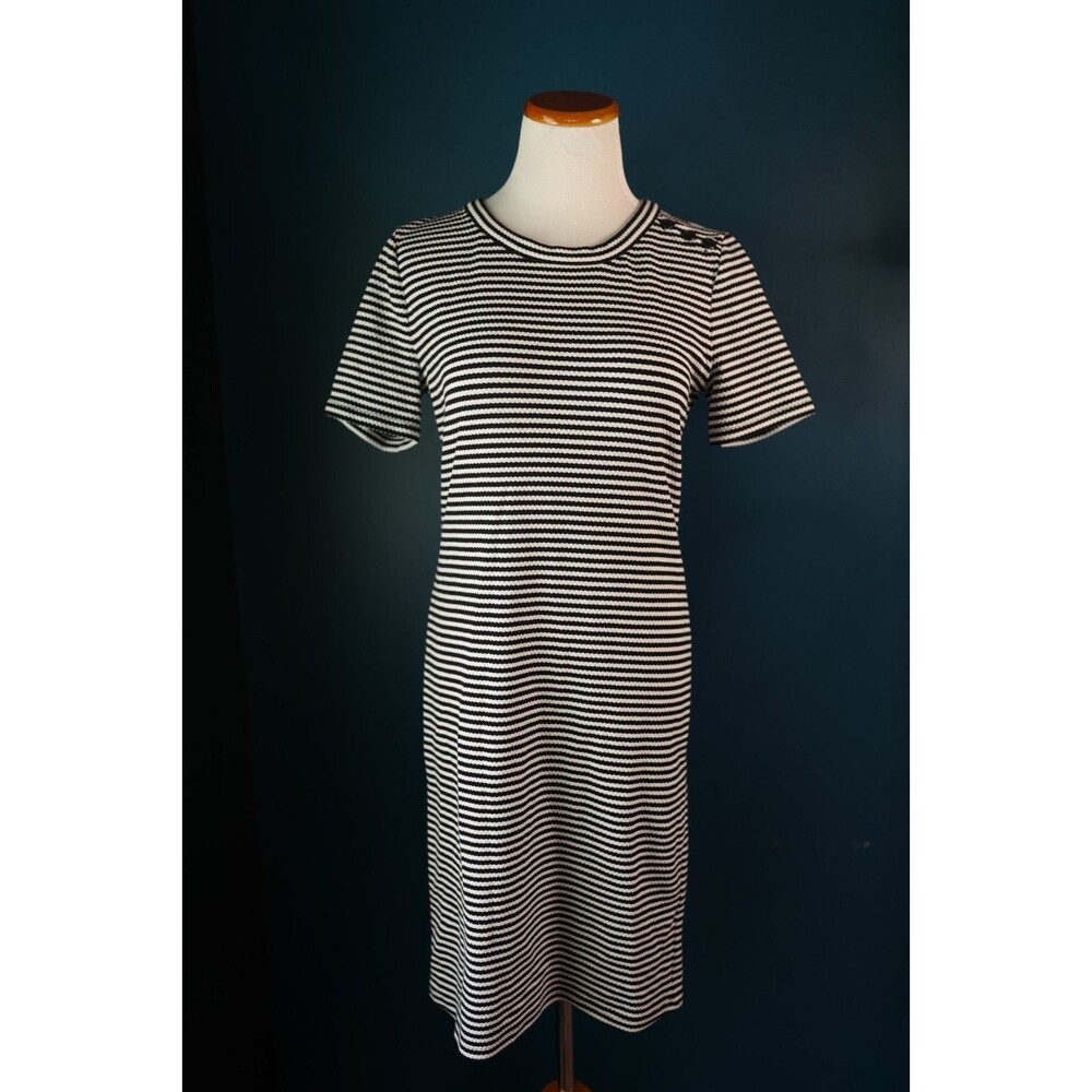 J.CREW Mercantile Midi Dress Black White Striped Short Sleeve Emo Grunge Medium